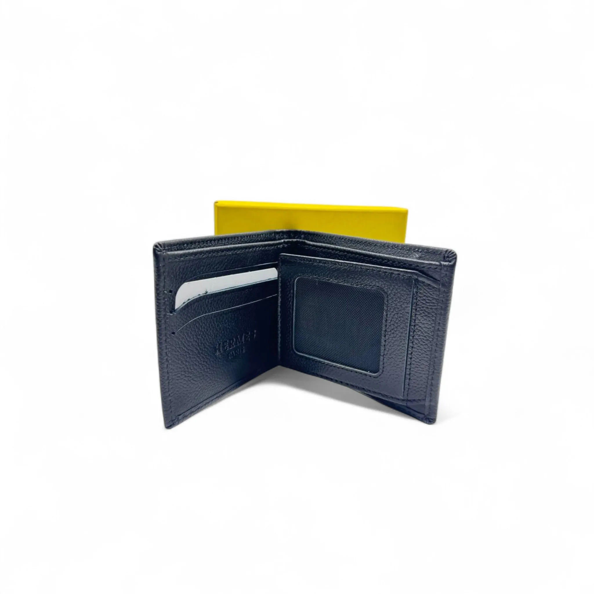 🧡 Hermès Black Leather Wallet – Men’s Luxury Bifold with Gold 'H' Logo 🧡