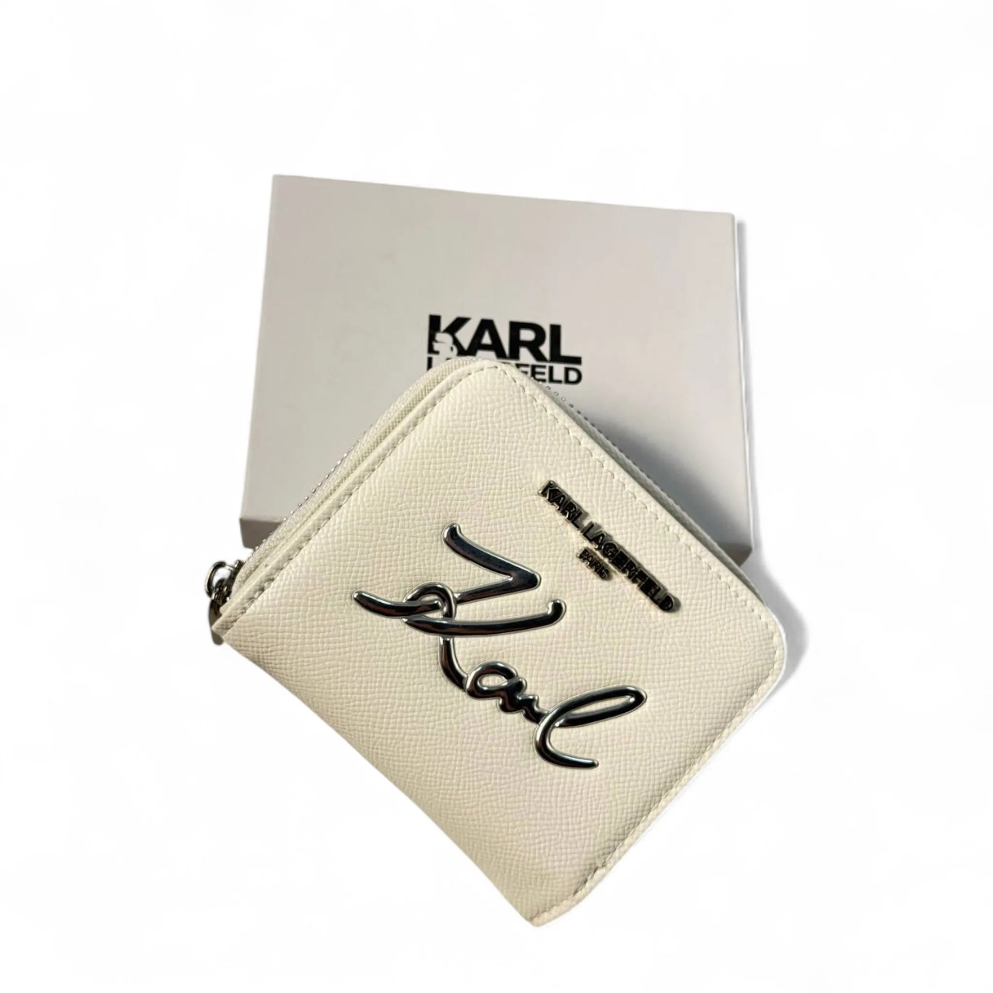 🤍 Karl Lagerfeld Paris White Zip Wallet – Luxury Women's Compact Wallet 🤍
