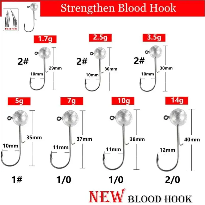 10pcs big head jigs fishing hooks - 1g to 20g round ball jig head weedless long shank for soft worm