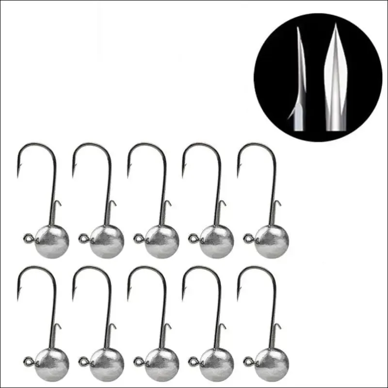 10pcs big head jigs fishing hooks - 1g to 20g round ball jig head weedless long shank for soft worm
