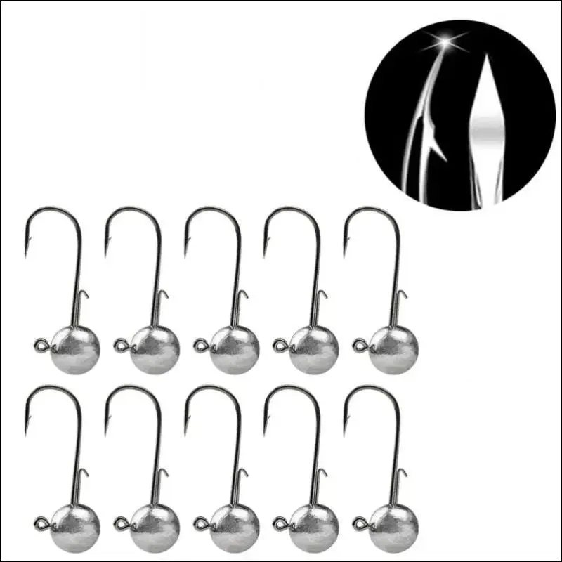 10pcs big head jigs fishing hooks - 1g to 20g round ball jig head weedless long shank for soft worm