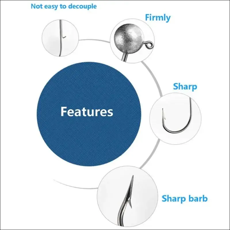 10pcs big head jigs fishing hooks - 1g to 20g round ball jig head weedless long shank for soft worm