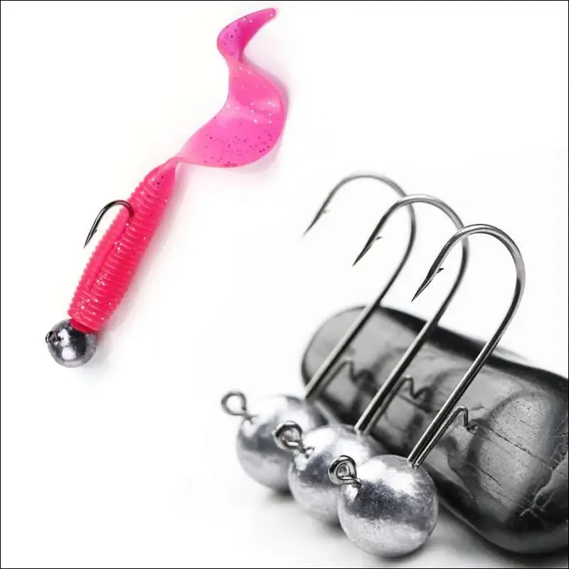 10pcs big head jigs fishing hooks - 1g to 20g round ball jig head weedless long shank for soft worm