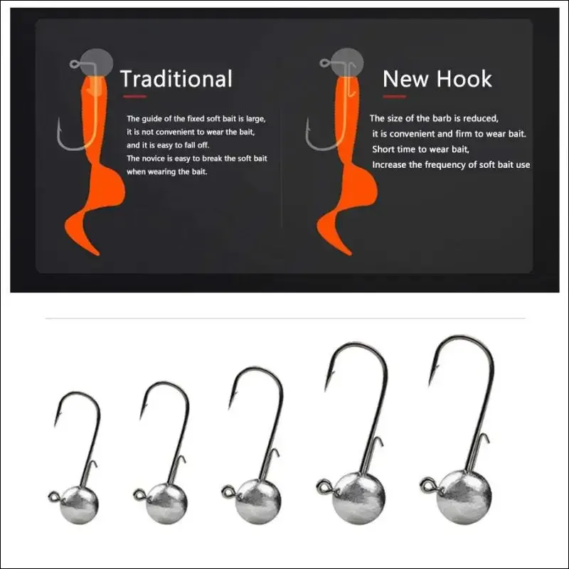 10pcs big head jigs fishing hooks - 1g to 20g round ball jig head weedless long shank for soft worm