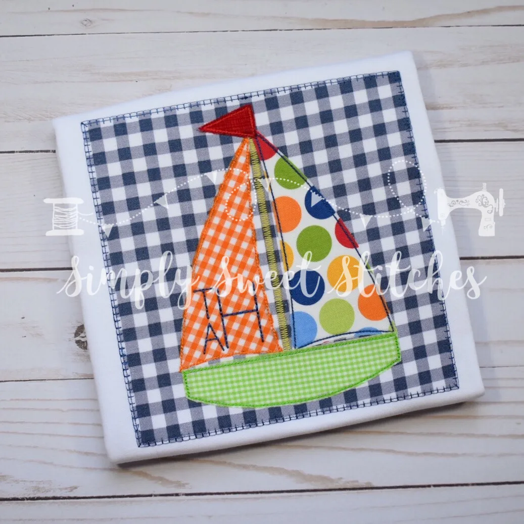 1389 - BOY SAILBOAT SQUARE - APPLIQUE CHILD SHIRT
