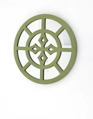 15.5" x 15.5" Green Rustic Mirrored Round - Wooden Wall Decor