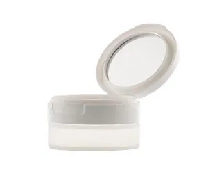 1Pcs 80G/2.7Oz Arcylic Empty Refillable Loose Powder Box Case With Sifter Mirror And Sponge Puff-Diy Makeup Cosmetic Foundation Storage Containers Beauty Tool With Flip Cap(Transparent White)