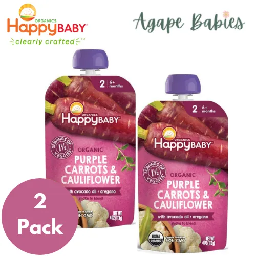 [2-Pack] Happy Family Happy Baby Organic Purple Carrots & Cauliflower with Avocado Oil   Oregano, 113 g. Exp: