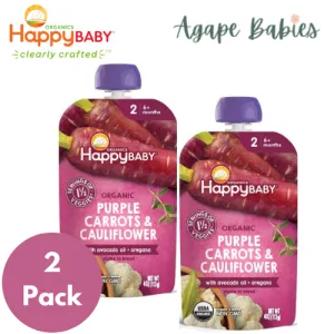 [2-Pack] Happy Family Happy Baby Organic Purple Carrots & Cauliflower with Avocado Oil   Oregano, 113 g. Exp: