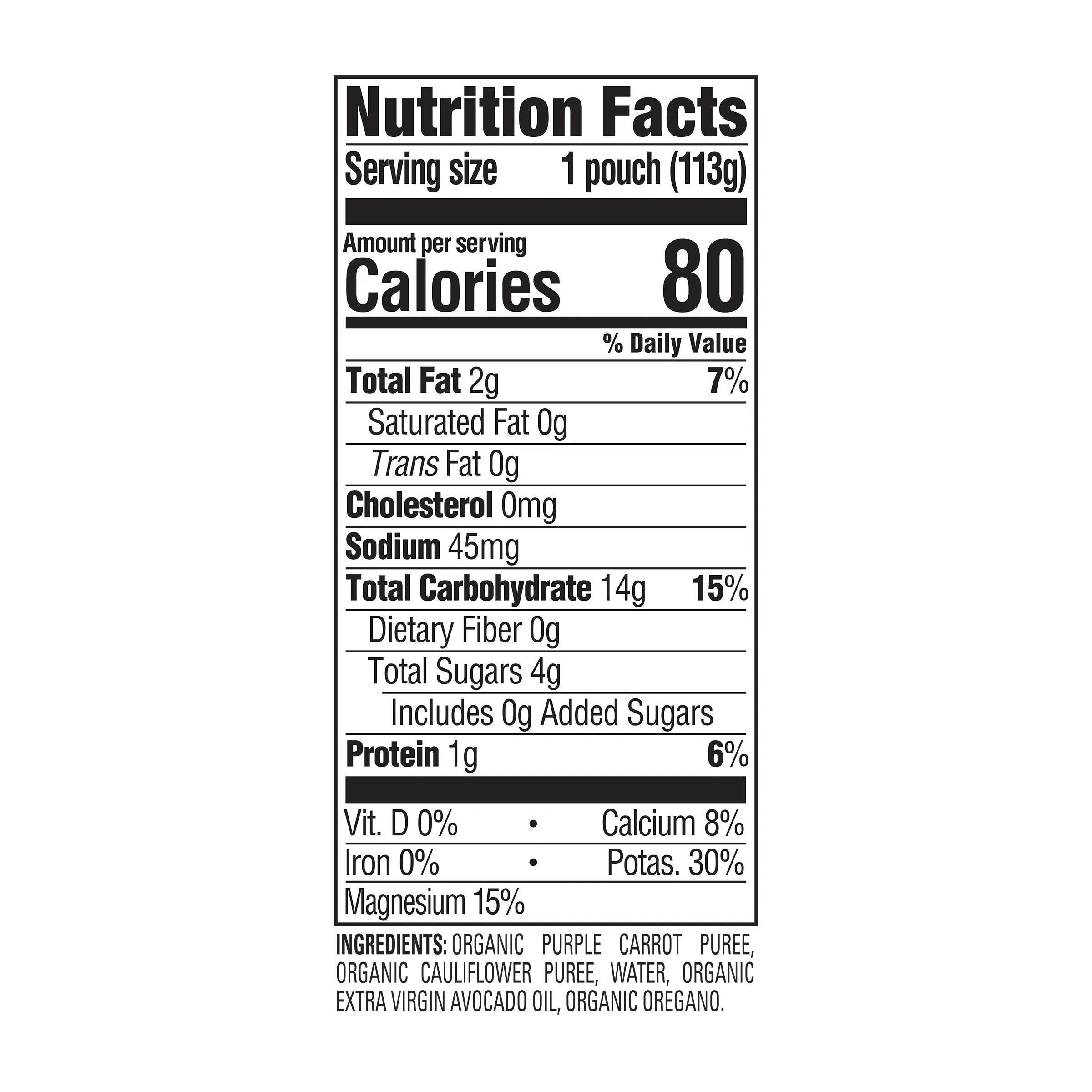 [2-Pack] Happy Family Happy Baby Organic Purple Carrots & Cauliflower with Avocado Oil   Oregano, 113 g. Exp: