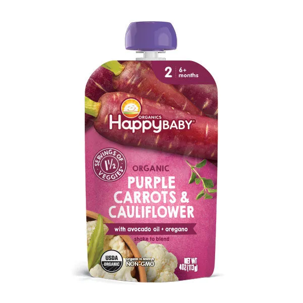 [2-Pack] Happy Family Happy Baby Organic Purple Carrots & Cauliflower with Avocado Oil   Oregano, 113 g. Exp: