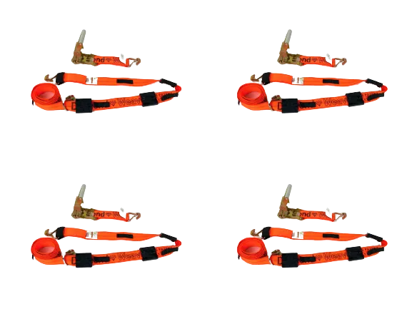 2" x 11' DIAMOND WEAVE 3 Point Ratchet Wheel Strap with 3 Rubber Tread Grabs (Wire Hook)(4 Pack)