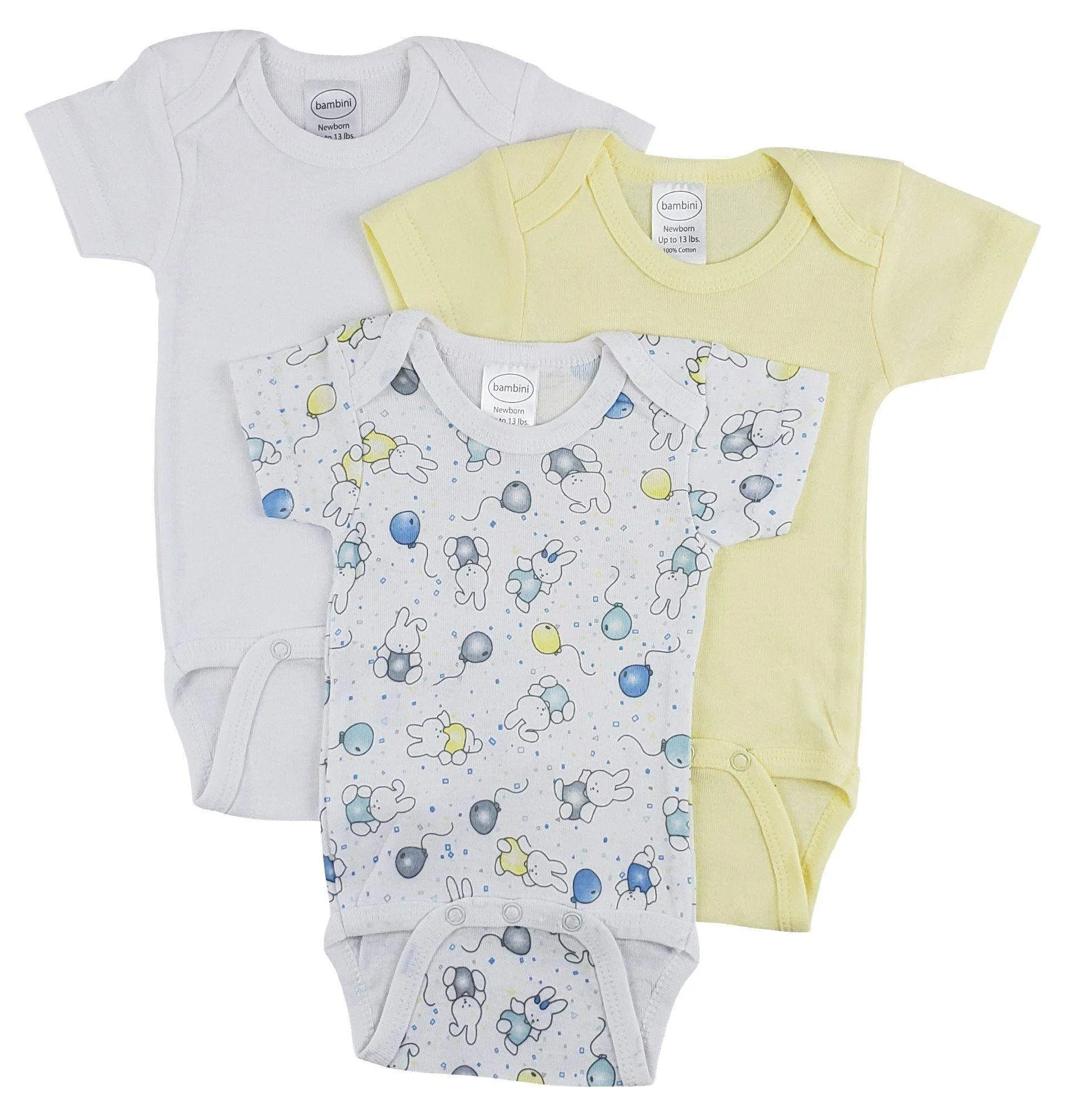 3 Pack Neutral Rib Knit Short Sleeve Onesie(NB,S,M,L)