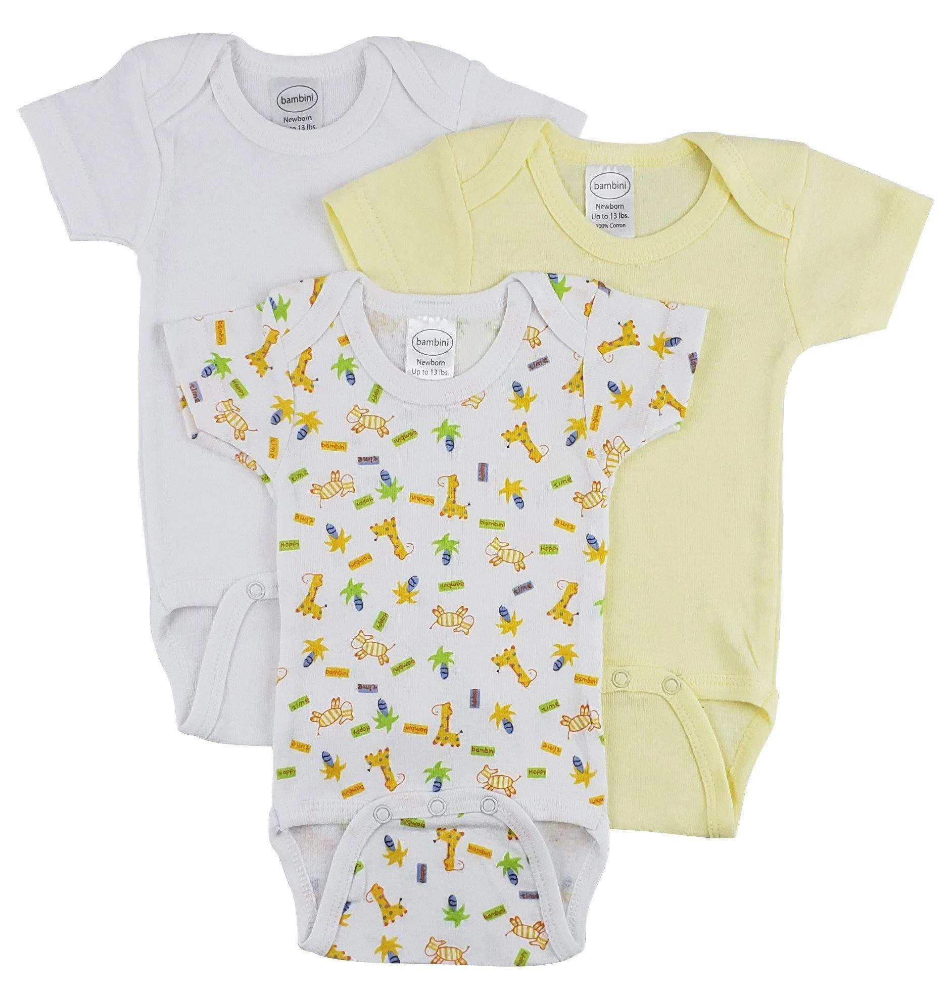 3 Pack Neutral Rib Knit Short Sleeve Onesie(NB,S,M,L)