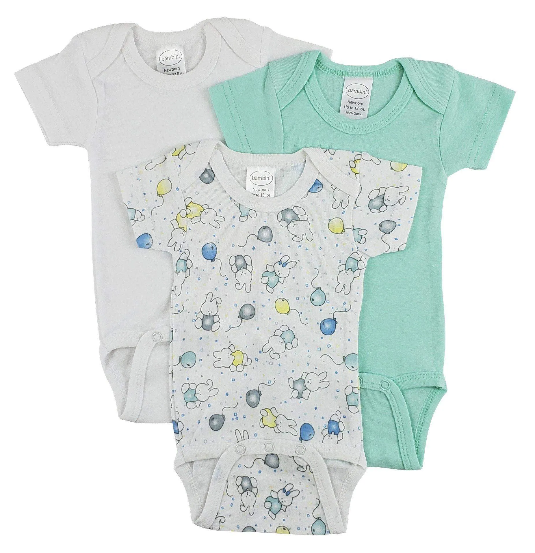 3 Pack Neutral Rib Knit Short Sleeve Onesie(NB,S,M,L)
