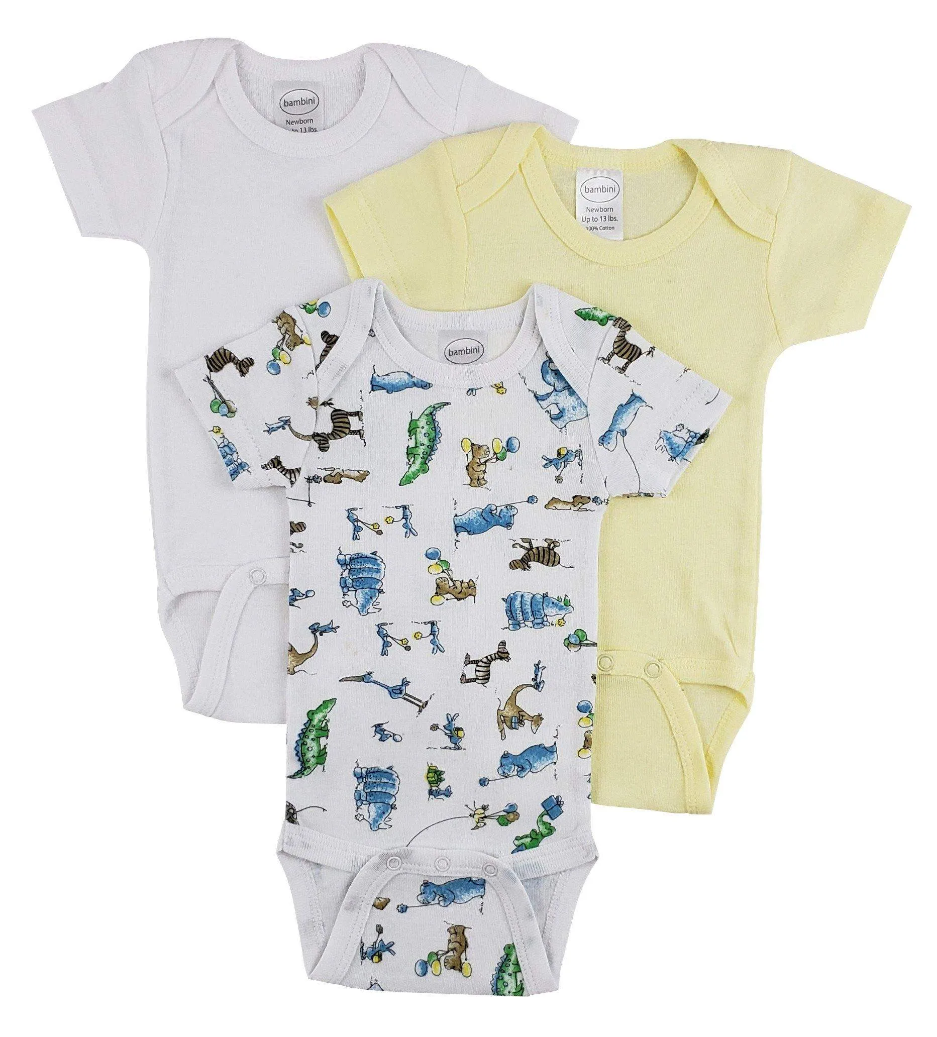 3 Pack Neutral Rib Knit Short Sleeve Onesie(NB,S,M,L)