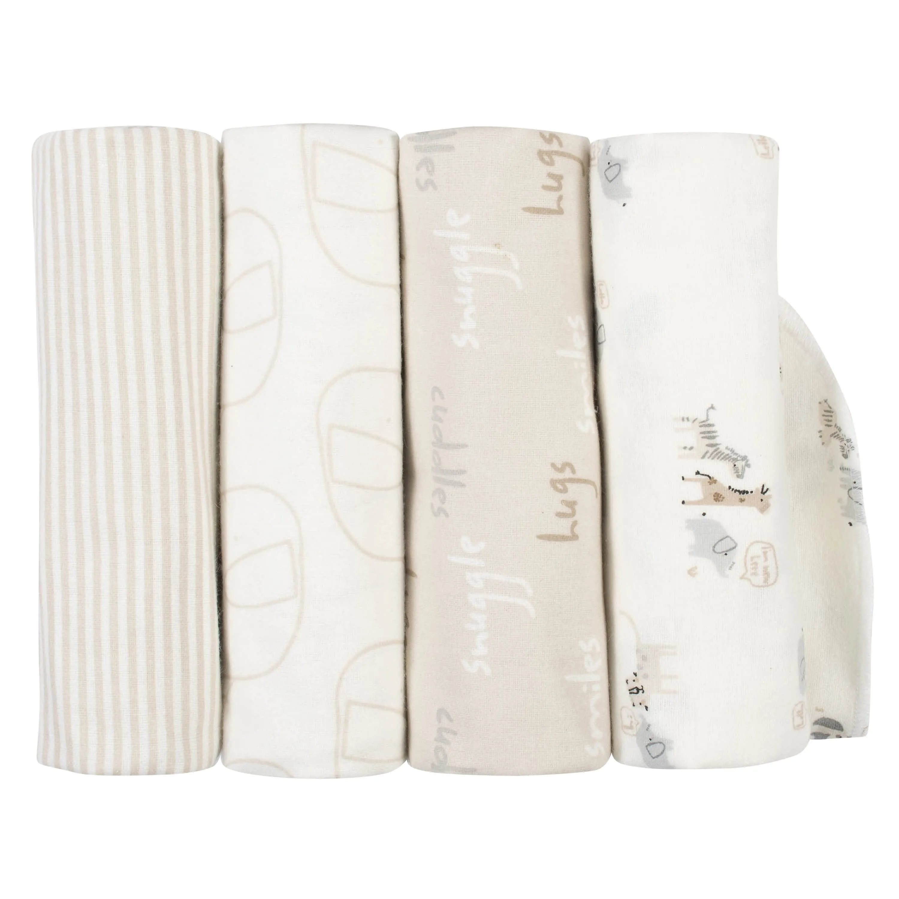 4-Pack Neutral Safari Flannel Receiving Blankets