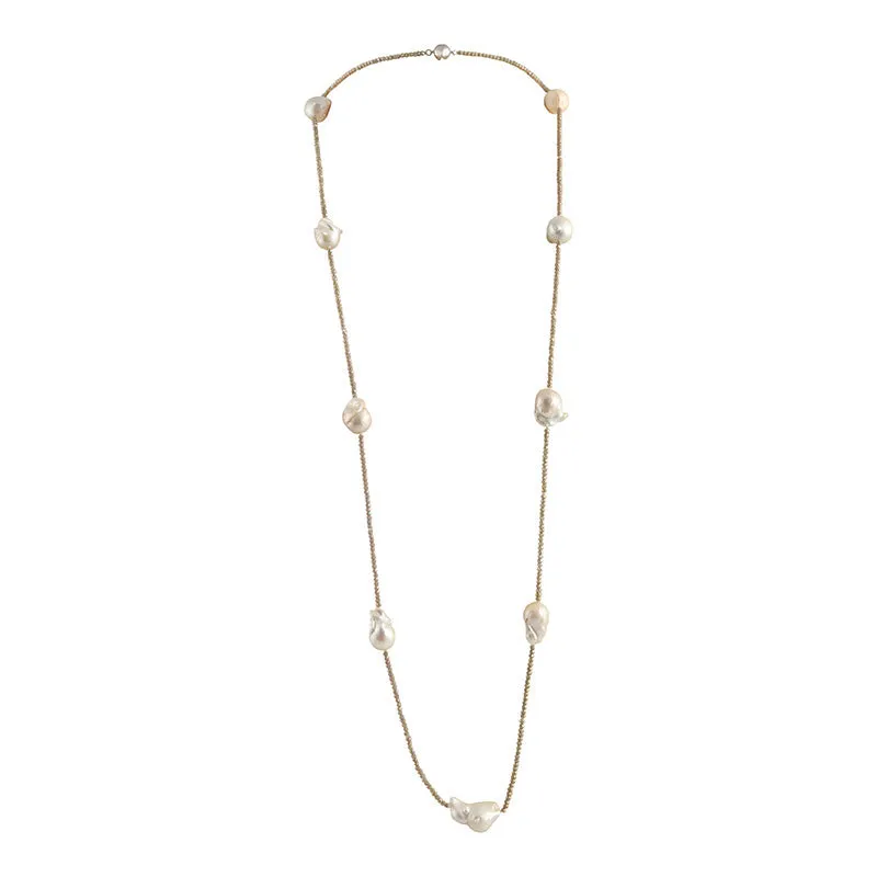 404-05 | PISTACHIO CRYSTAL & WILD PEARL NECKLACE