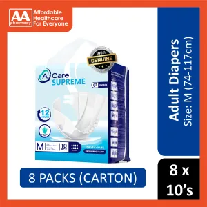 A-Care Supreme Adult Diapers Size M 10's (74-117cm) [8 Packs/Carton]