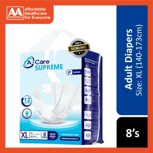 A-Care Supreme Adult Diapers Size XL 8's (140-173cm)