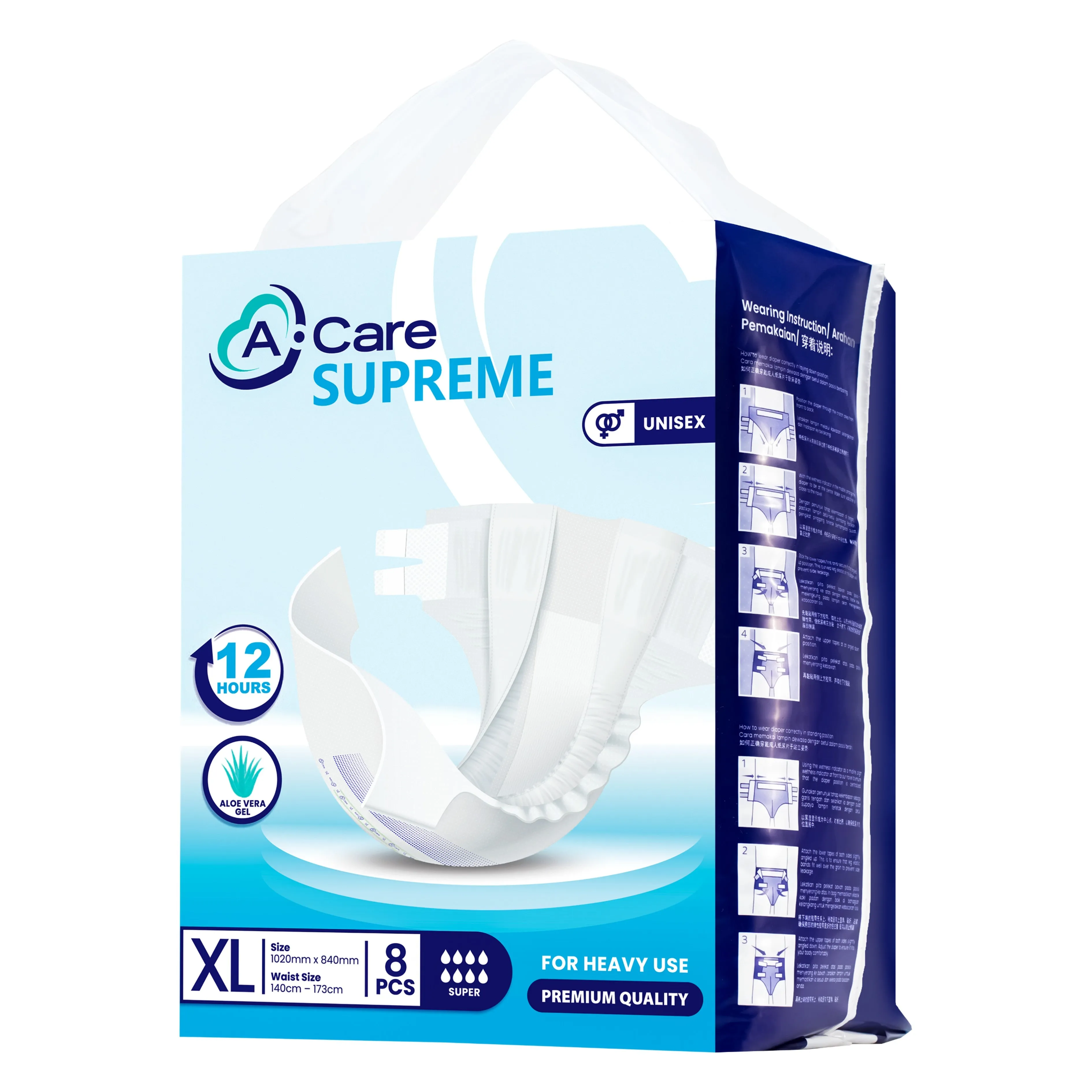 A-Care Supreme Adult Diapers Size XL 8's (140-173cm)