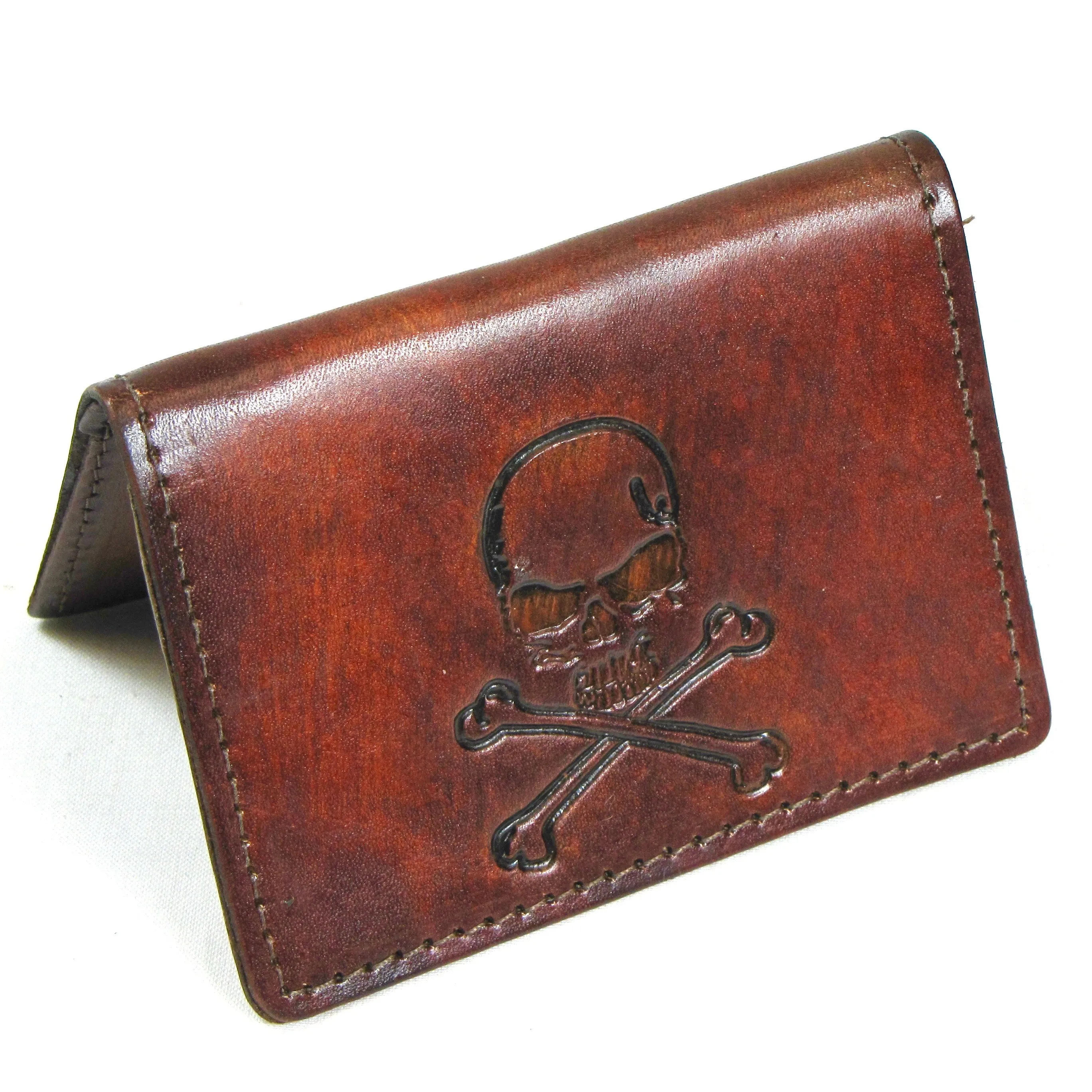 AC303-06  Antique Finish Card Case - Skull Crossbones