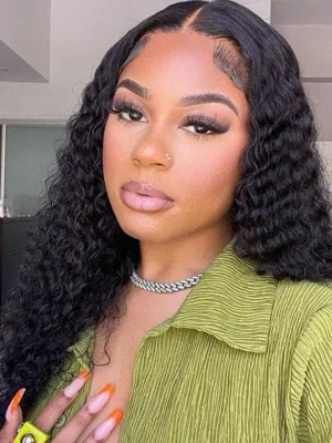 Alipop Deep Curly Wig 4x4 Lace Closure Wigs Brazilian Curly Wig Human Hair Pre Plucked with Natural Color