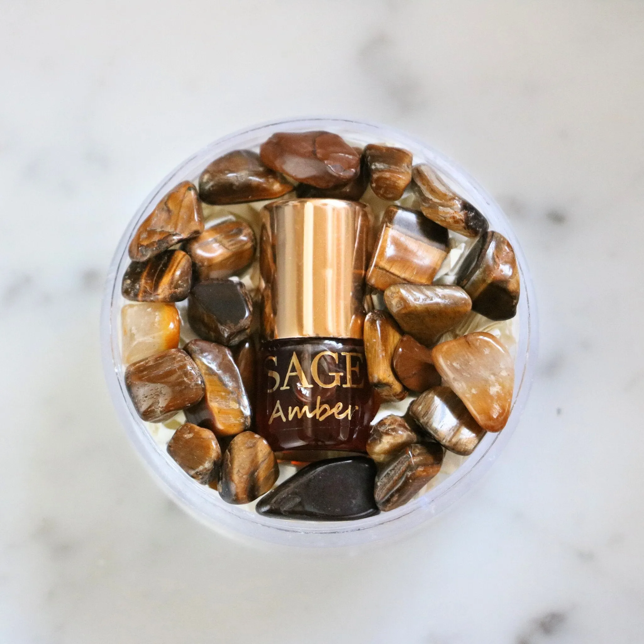 Amber Perfume Oil Concentrate Mini Rollie with Gemstones by Sage
