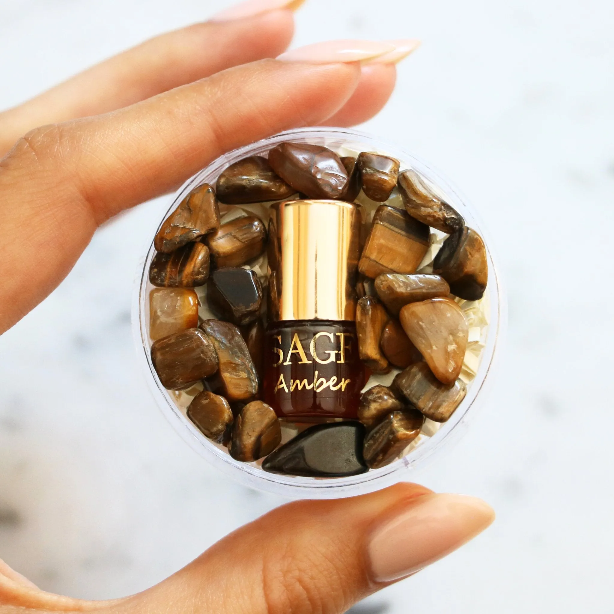 Amber Perfume Oil Concentrate Mini Rollie with Gemstones by Sage