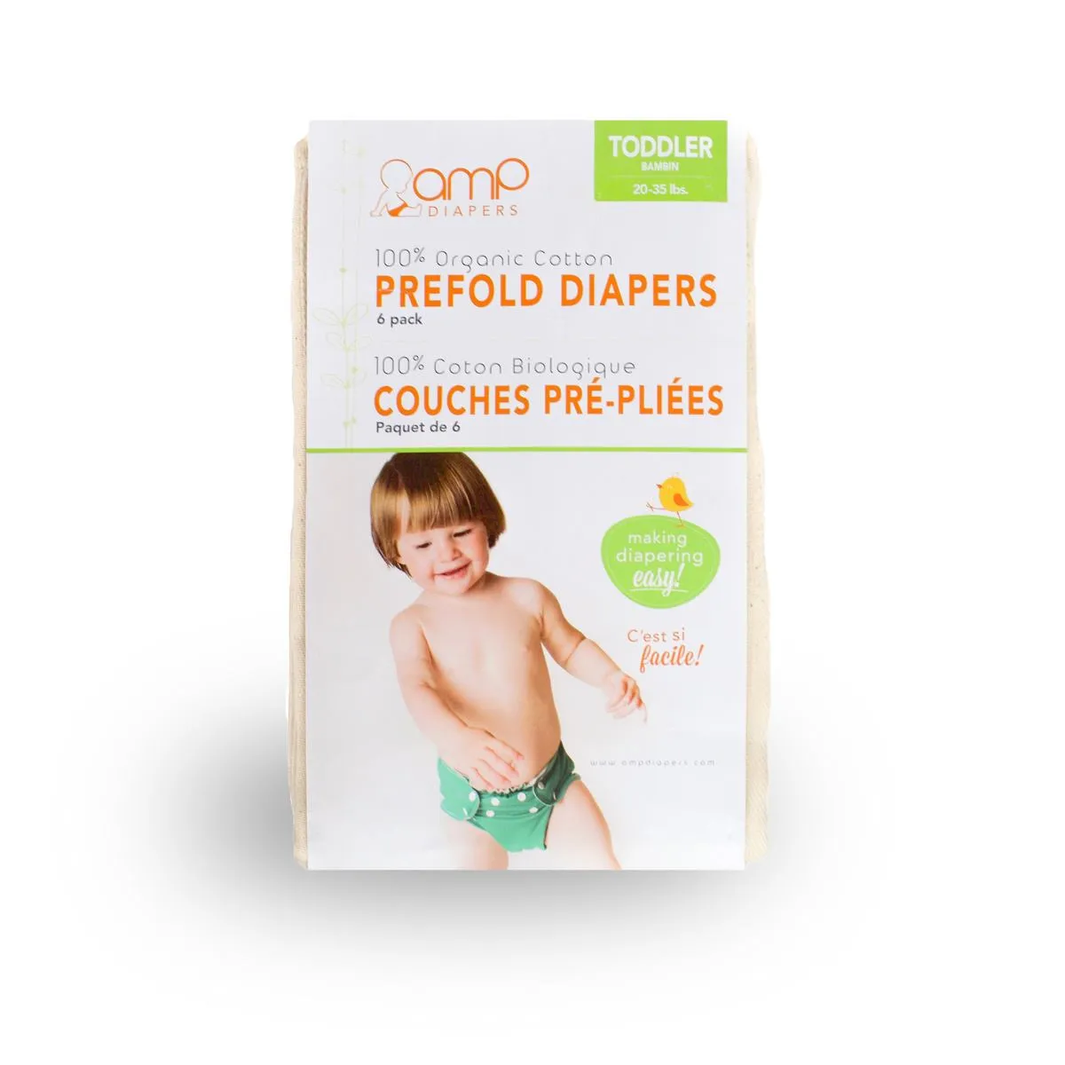 AMP Organic Cotton Prefolds (6 Pack)