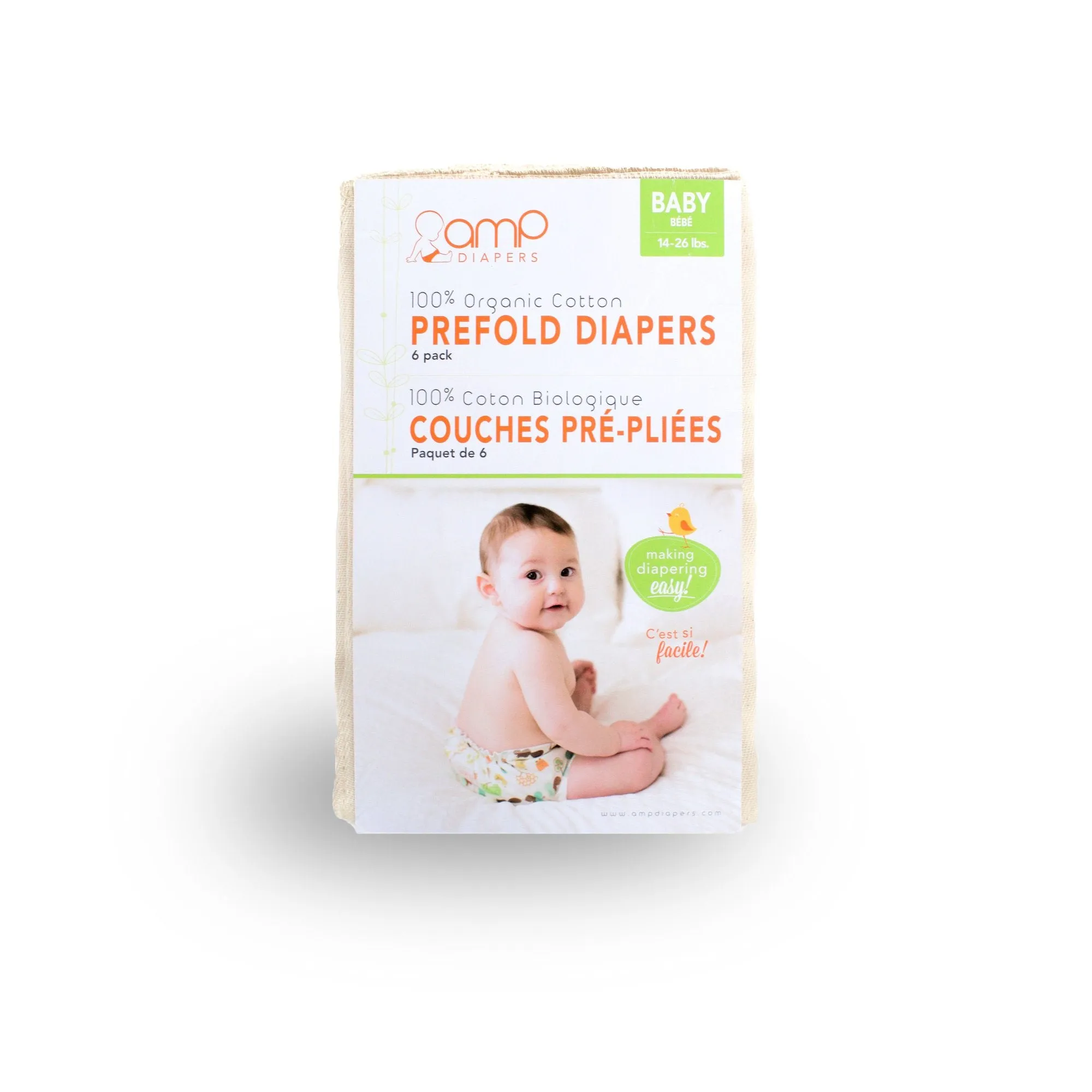 AMP Organic Cotton Prefolds (6 Pack)