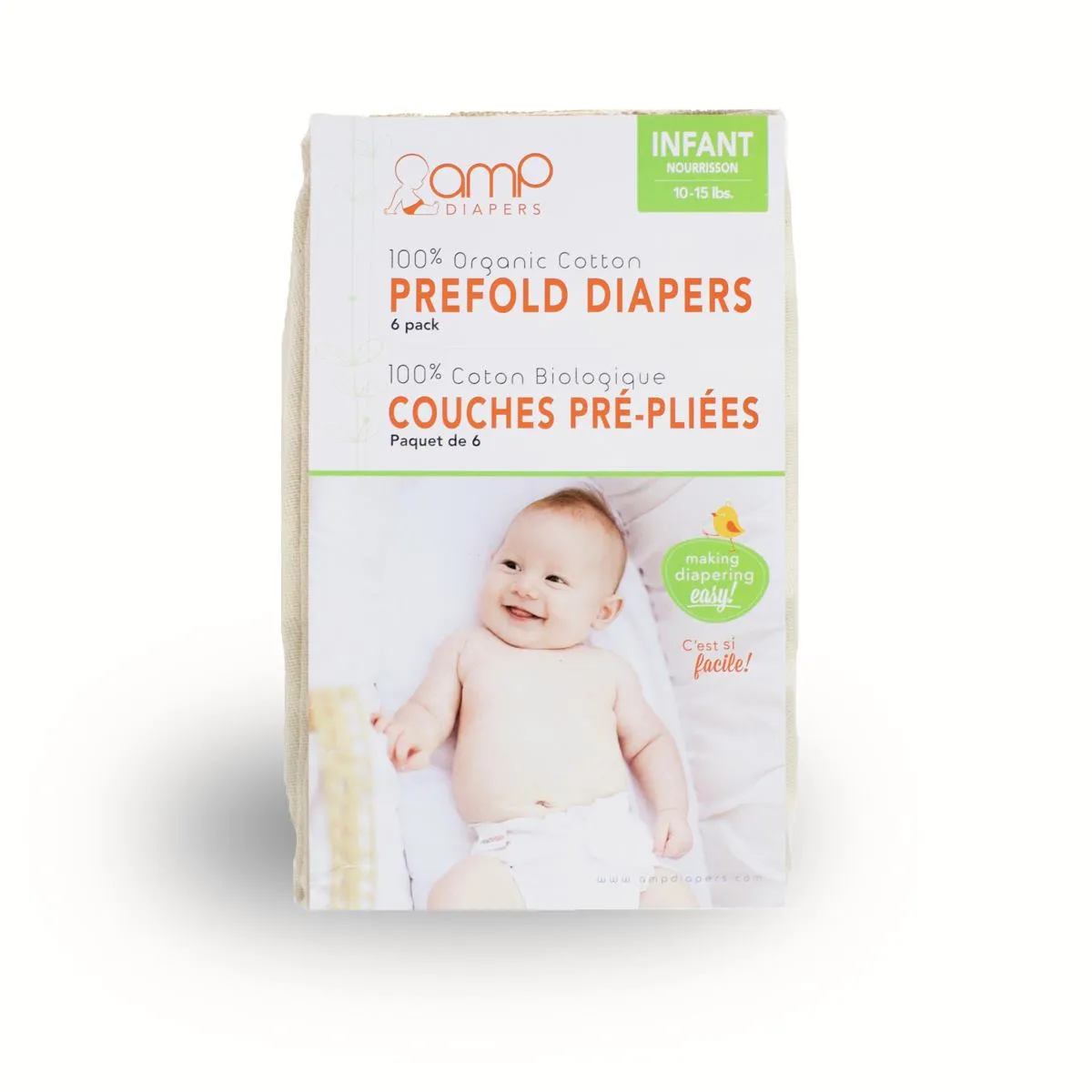 AMP Organic Cotton Prefolds (6 Pack)