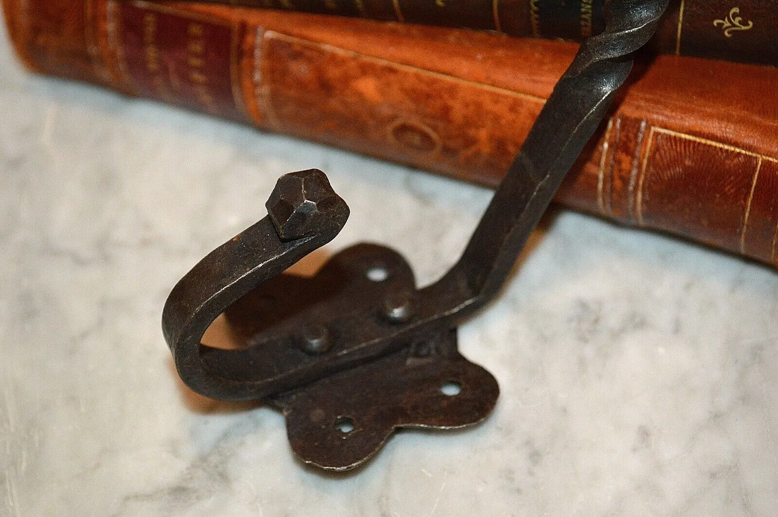 Antique French Hook Forged Cast Iron Twist Coat Hat Bags