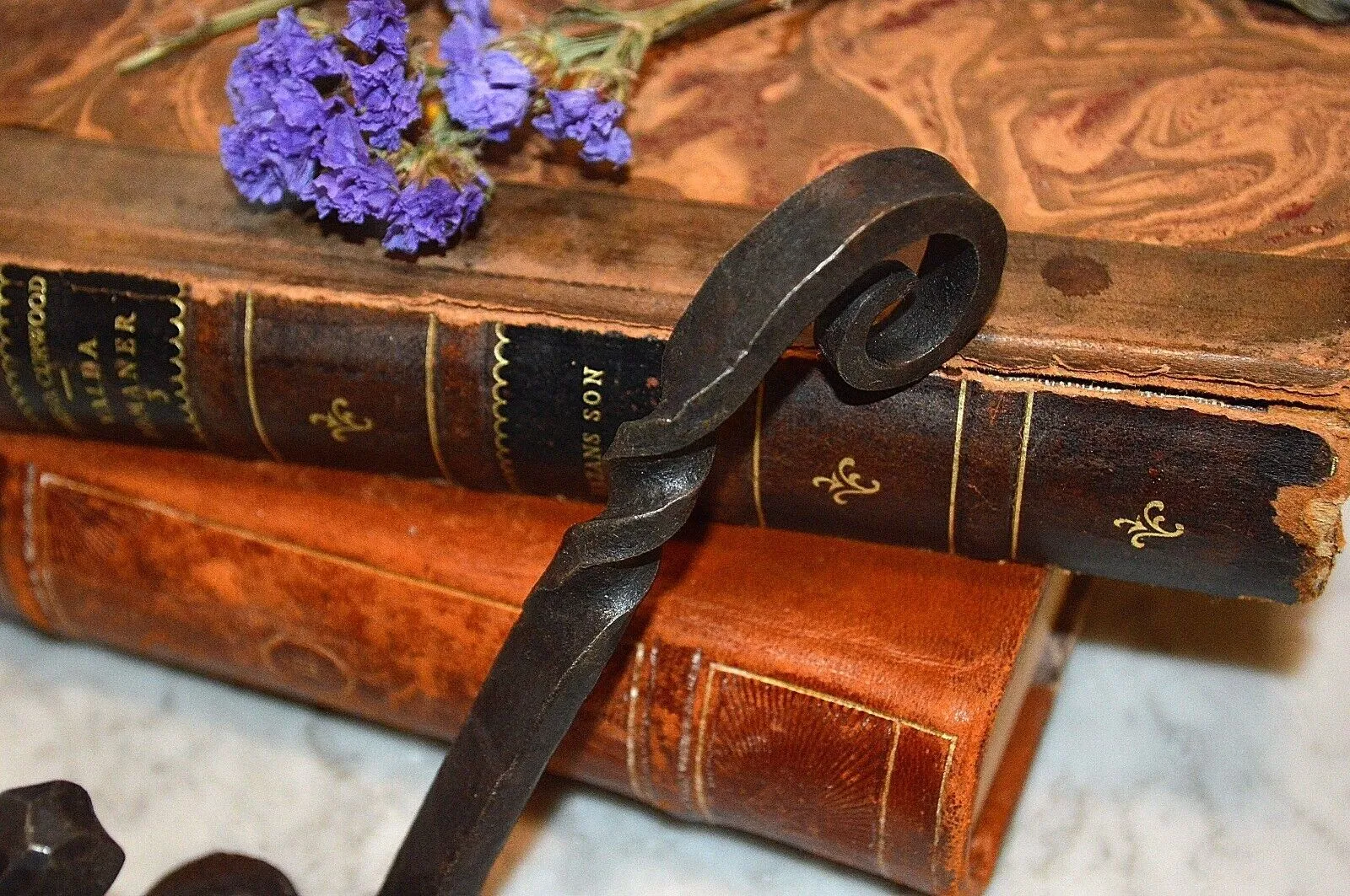 Antique French Hook Forged Cast Iron Twist Coat Hat Bags