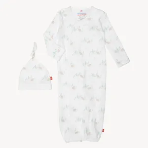 Babe In The Woods Organic Cotton Magnetic Cozy Sleeper Gown   Hat Set