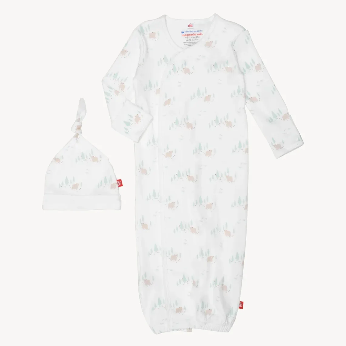 Babe In The Woods Organic Cotton Magnetic Cozy Sleeper Gown   Hat Set