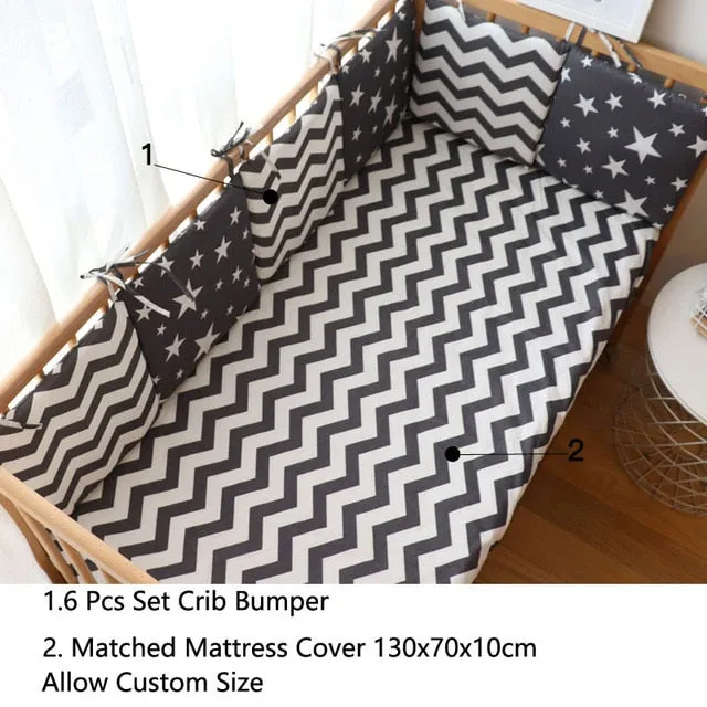 Baby Bed Bumper For Newborns Baby Room Decoration Thick Soft Crib Protector For Kids Cot Cushion With Cotton Cover Detachable