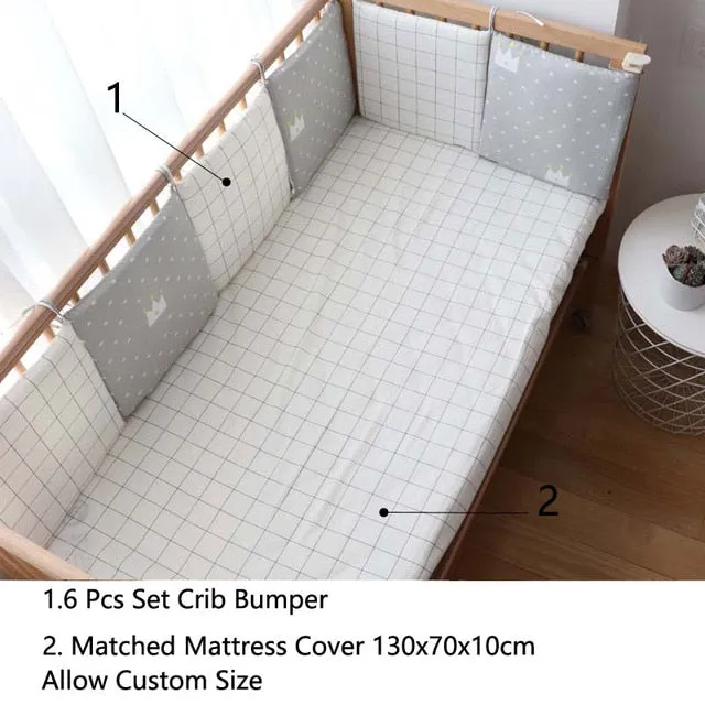 Baby Bed Bumper For Newborns Baby Room Decoration Thick Soft Crib Protector For Kids Cot Cushion With Cotton Cover Detachable