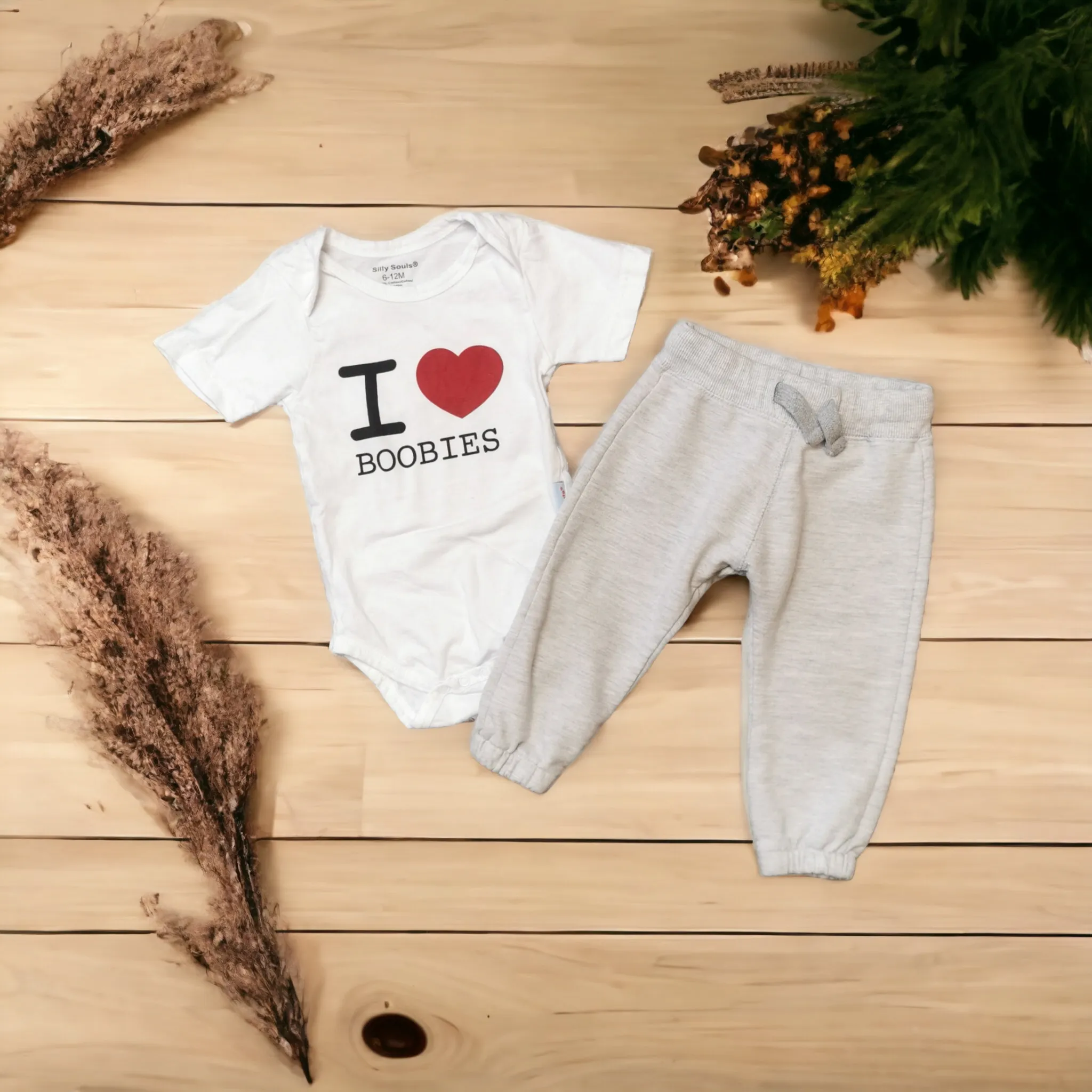 BABY BOY SIZE 6/12 MONTHS - ZARA / SILLY SOULS, 2 Piece Mix N Match Outfit EUC B18