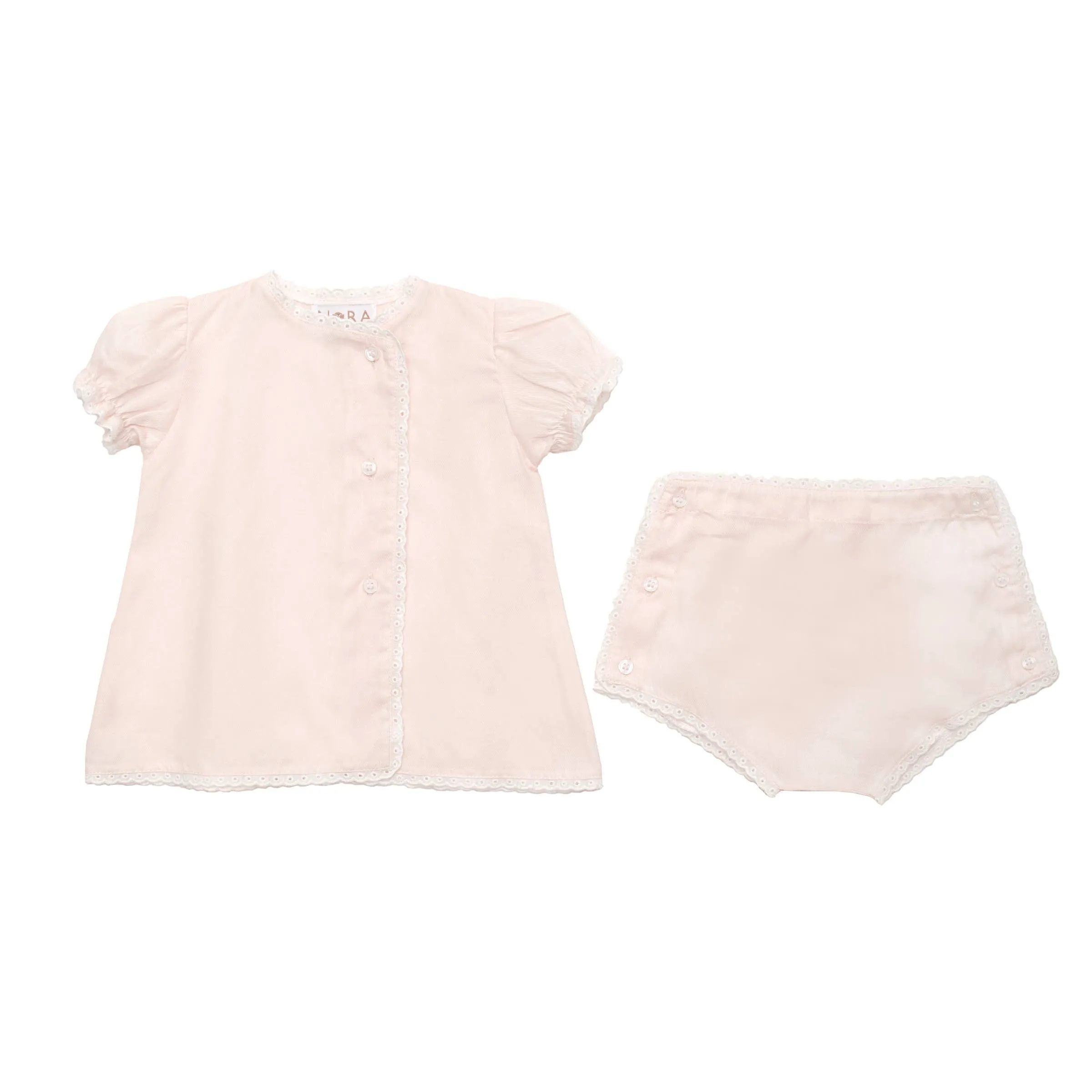 Baby Eyelet Cotton Diaper Set - Side Placket Button Front