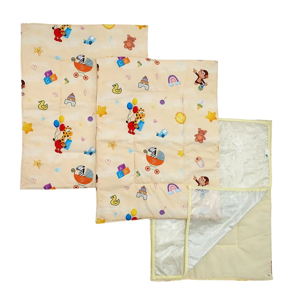 Baby Moo Zebra in Pram 3 Quilted Cotton And 1 Attachable Waterproof Diaper Changing Sheet Set - Yellow