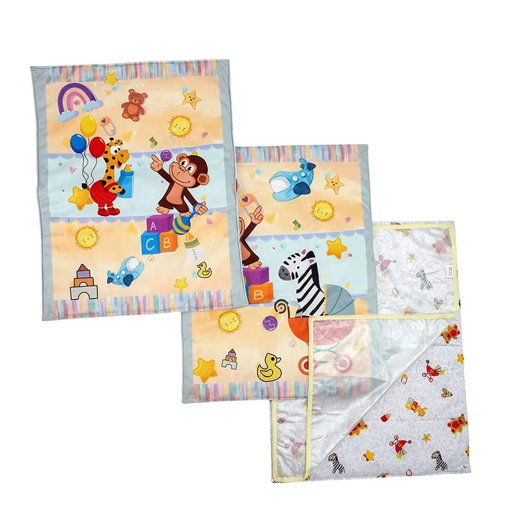 Baby Moo Zebra in Pram 3 Velvet And 1 Waterproof Diaper Changing Sheet Set - Yellow