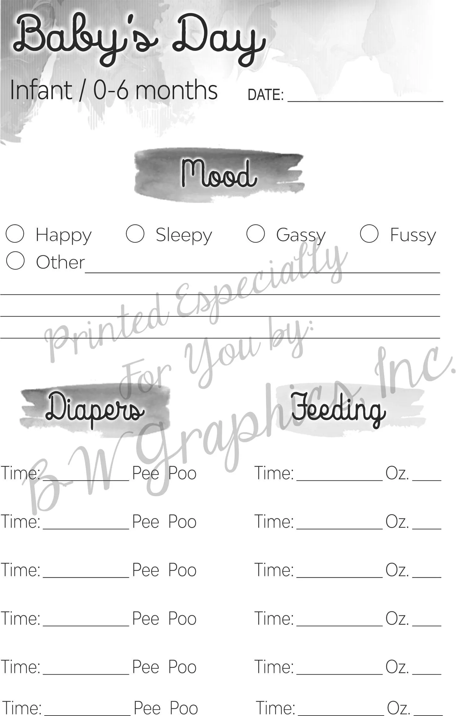 Baby Schedule Tracker Booklet - Grayscale