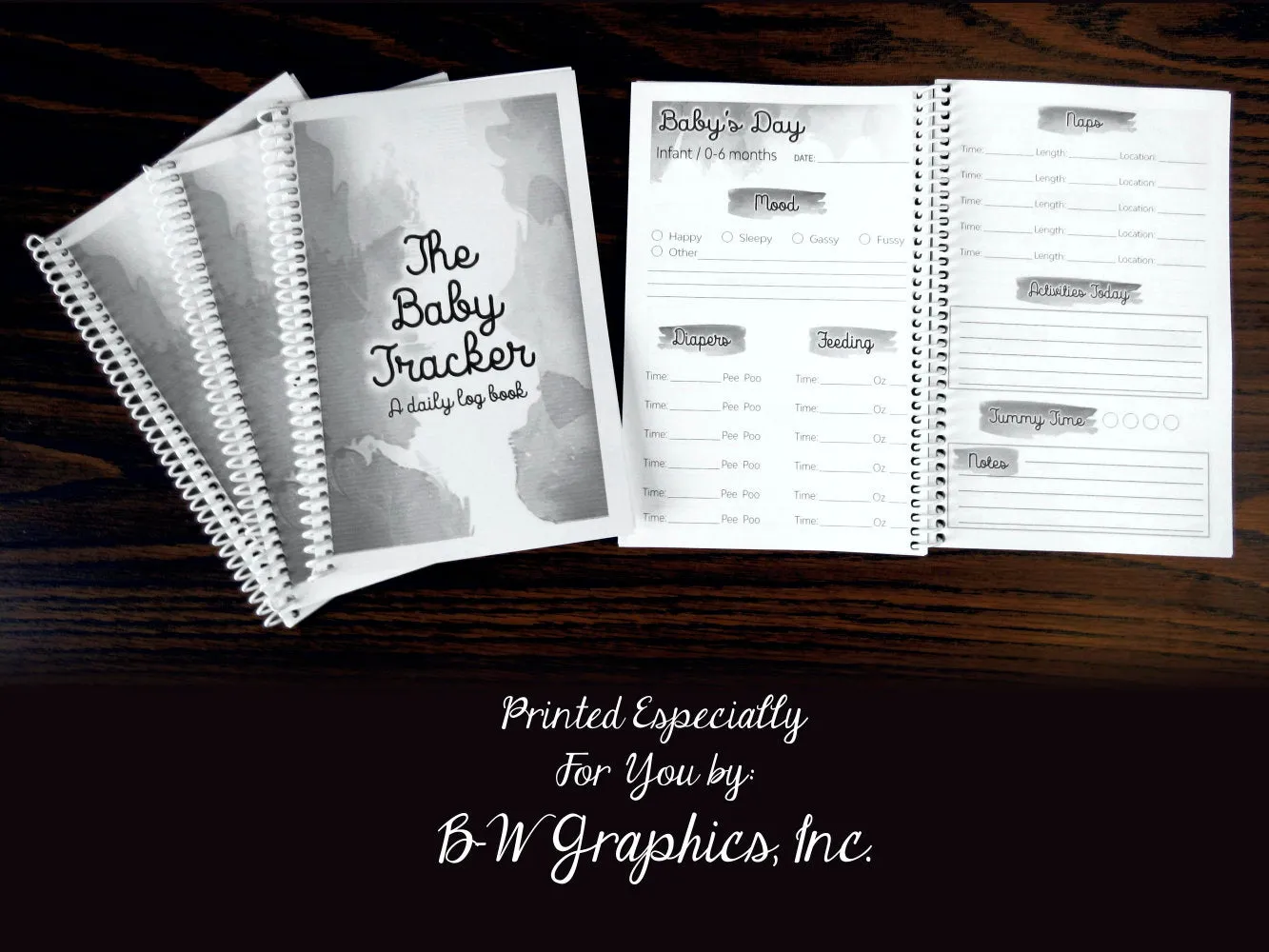Baby Schedule Tracker Booklet - Grayscale
