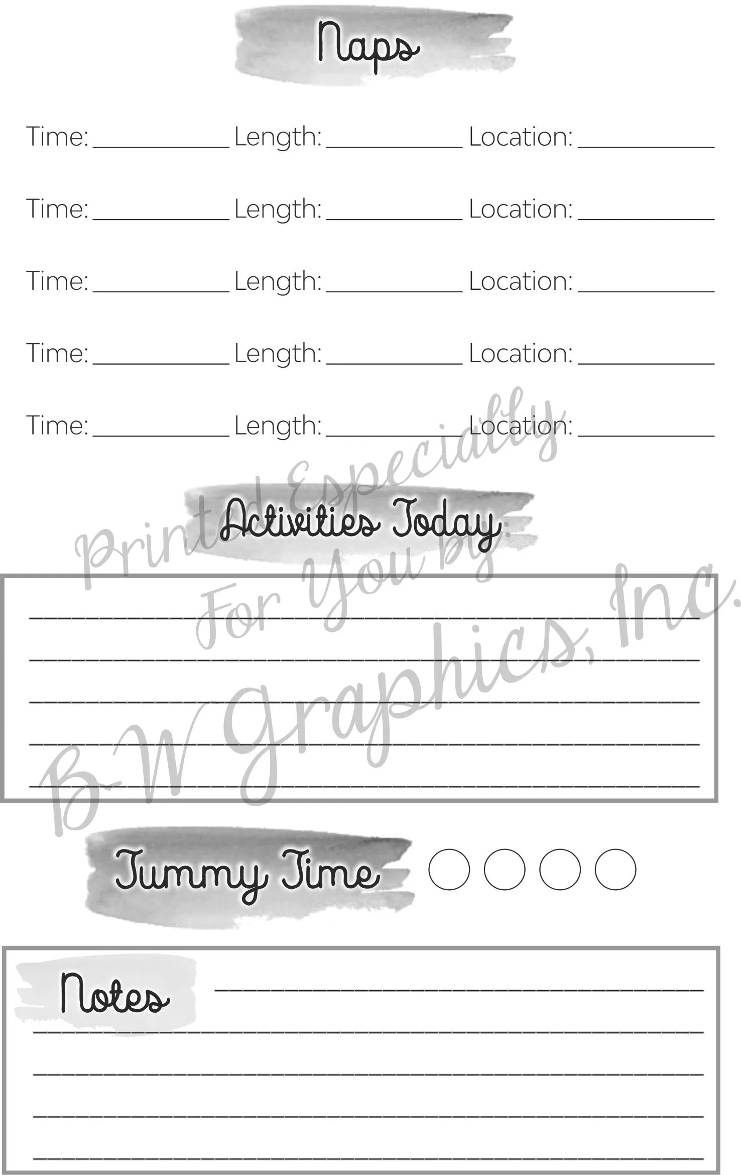 Baby Schedule Tracker Booklet - Grayscale
