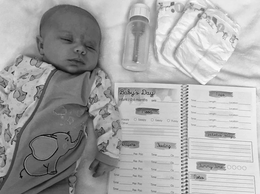 Baby Schedule Tracker Booklet - Grayscale