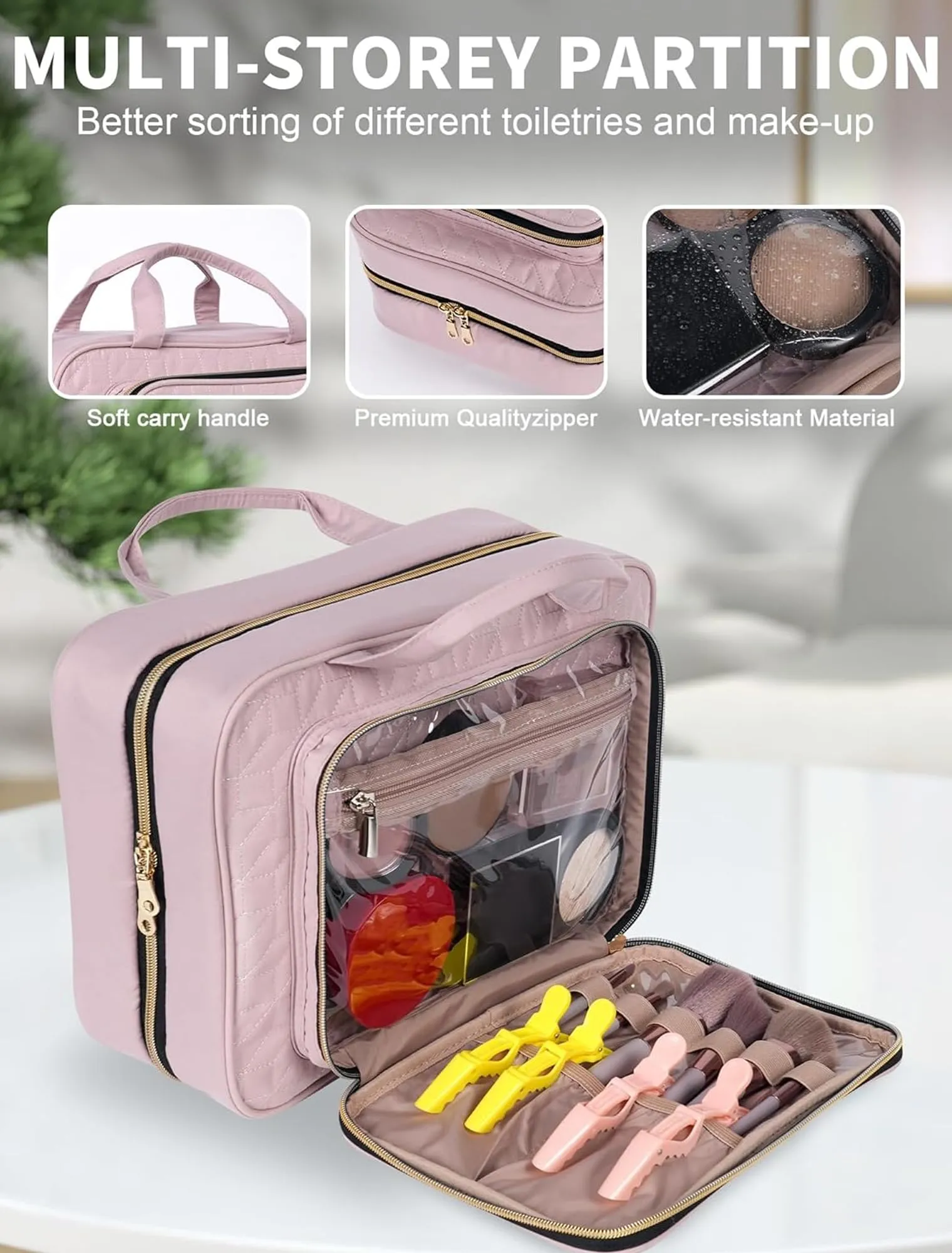 BALULHG Travel Size Toiletry Bag with Hanging Hook, Water-resistant Cosmetic Makeup Bag Organizer for Shampoo, Full Sized Container, Toiletries