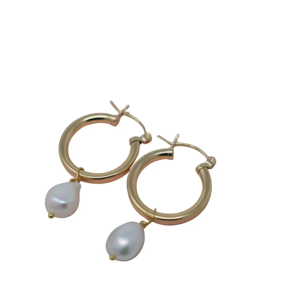 Baroque Pearl Gold Hoop Earrings (detachable pearls)