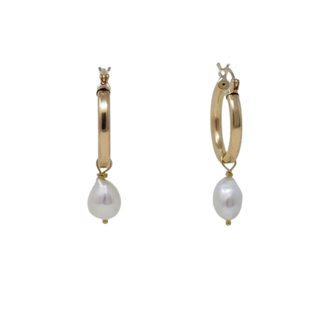 Baroque Pearl Gold Hoop Earrings (detachable pearls)