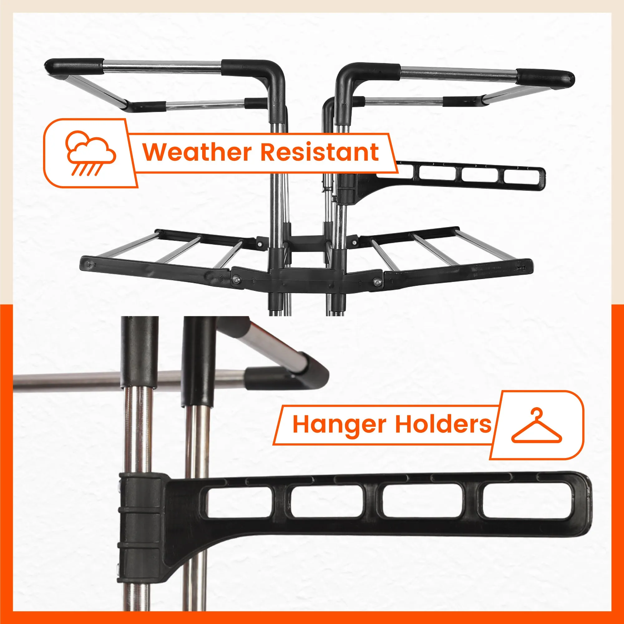 Bathla Mobidry Terra 4 Level Stainless Steel Modular Cloth Drying Stand For Home ( Black - Extra Large)